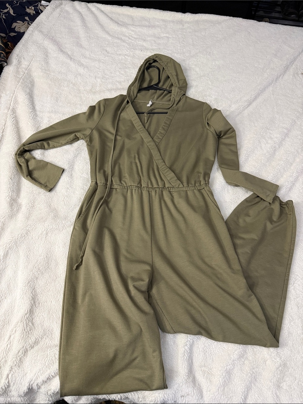 Hooded Olive Wrap-Front Jumpsuit